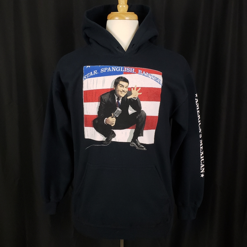 Vintage George Lopez Gildan Hoodie Star Spangled Banter Spell Out Size Medium